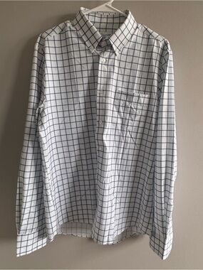 &Collar Performance Dress Shirt‎ Blue Windowpane Check Stretch Men's Slim L